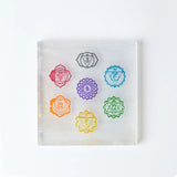 Selenite Seven Chakra Symbol Charging Plate - Square