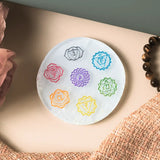 Selenite Seven Chakra Symbol Charging Plate - Round