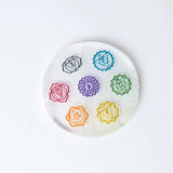 Selenite Seven Chakra Symbol Charging Plate - Round
