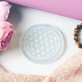 Selenite Flower of Life Charging Plate - Round