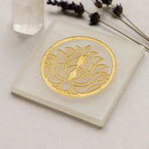 Selenite Crystal Charging Plate with Golden Lotus - Square