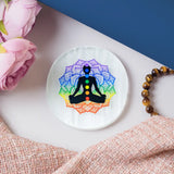 Selenite Seven Chakra Meditation Charging Plate - Round