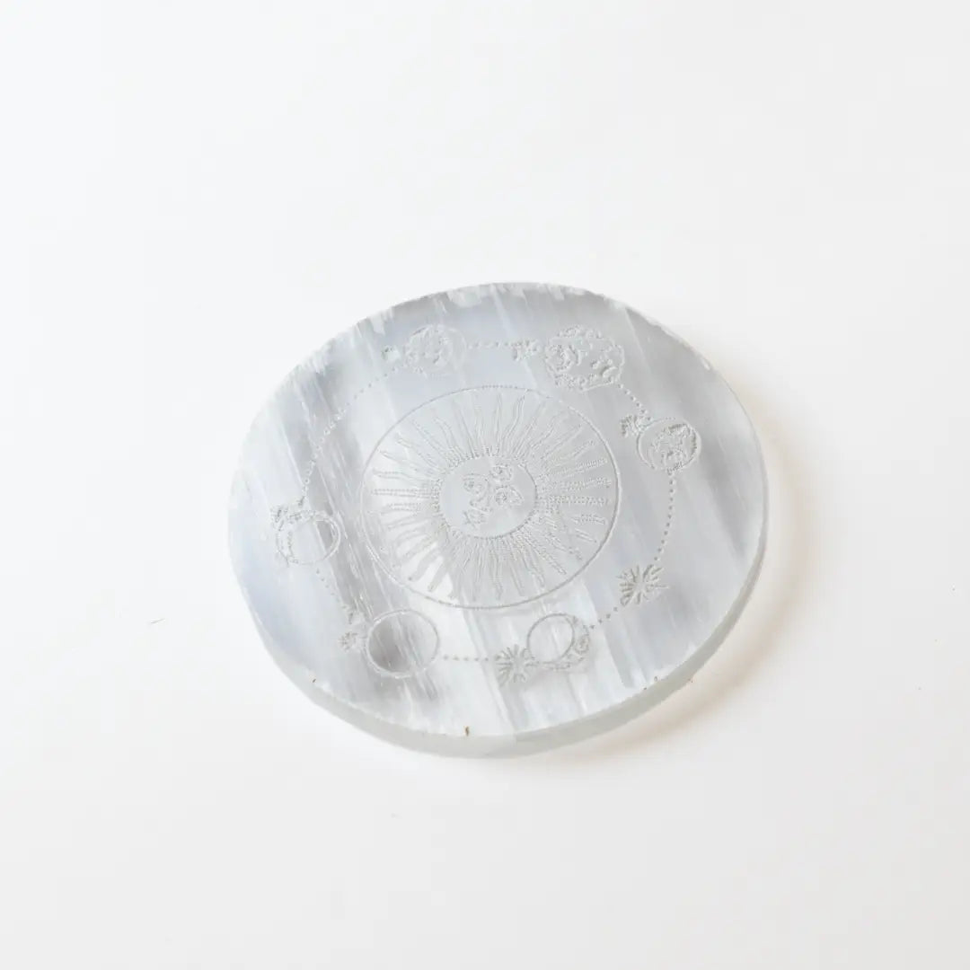 Selenite Solar System Energy Charging Plate - Round