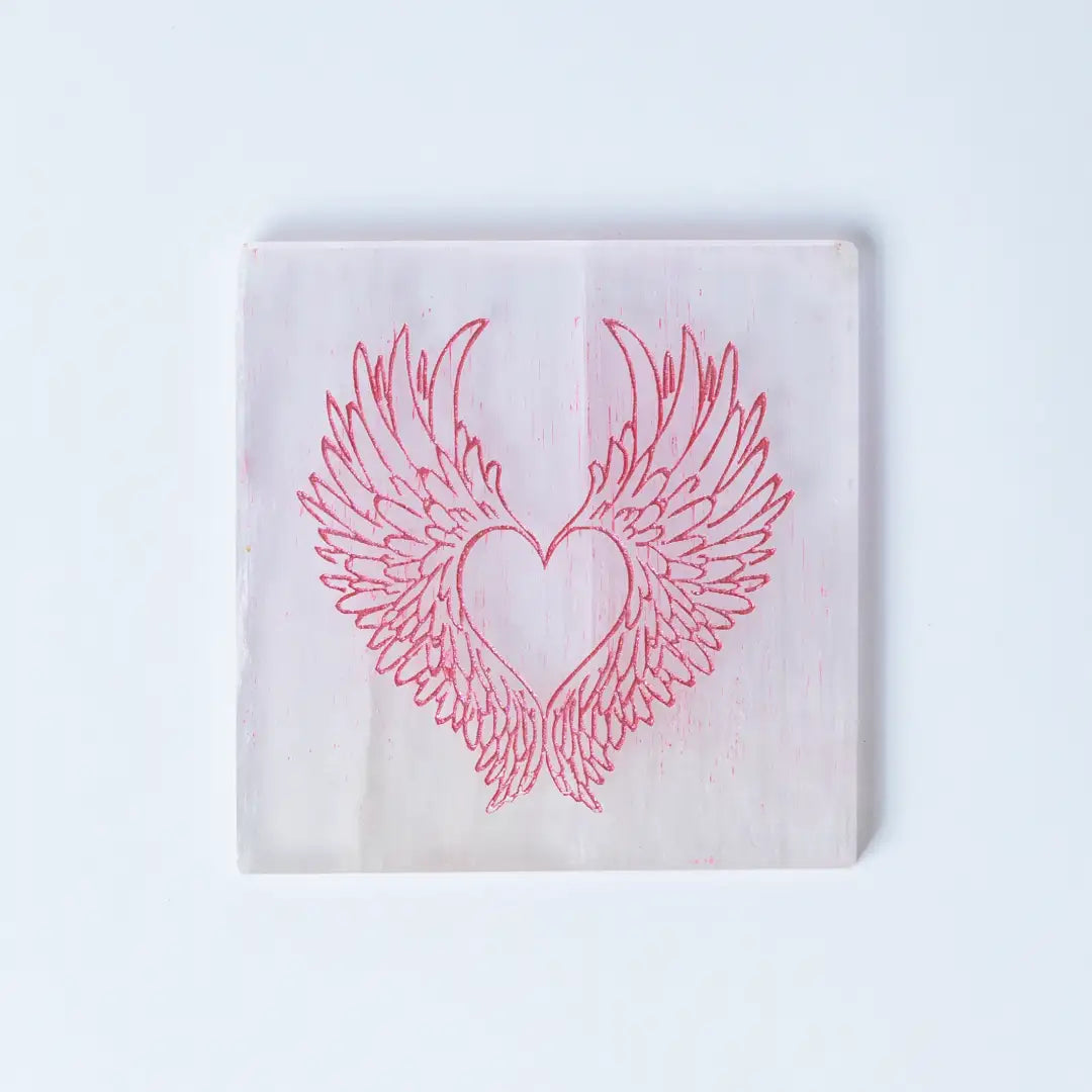 Selenite Angel Wings Engraved  – Square
