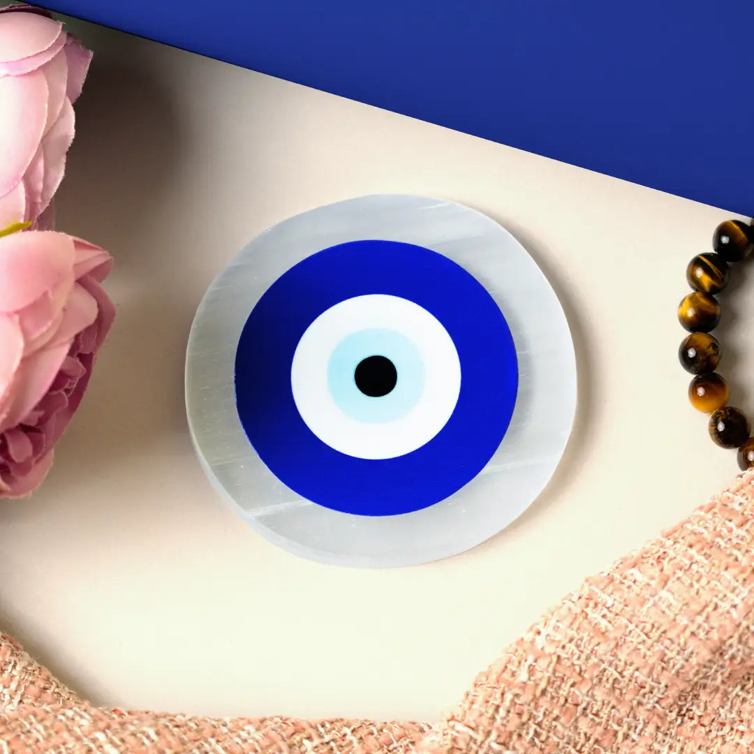 Selenite Evil Eye Protection Charging Plate - Round