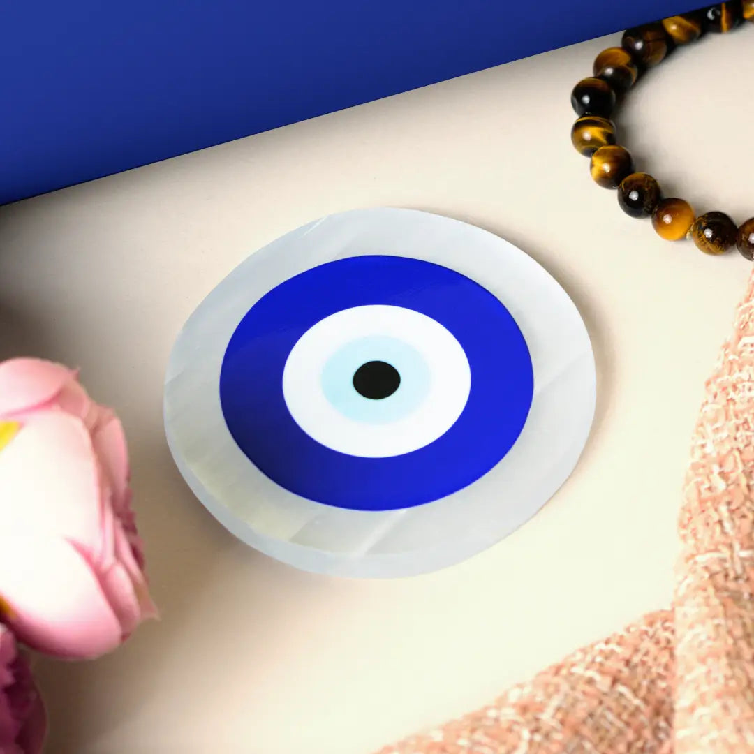 Selenite Evil Eye Protection Charging Plate - Round