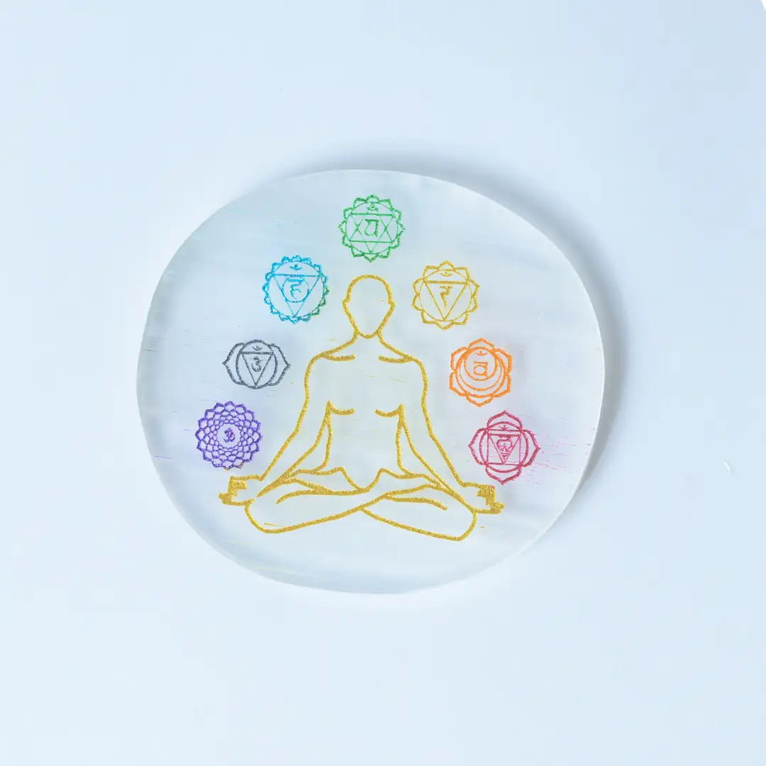 Selenite 7 Chakra Charging Plate - Round
