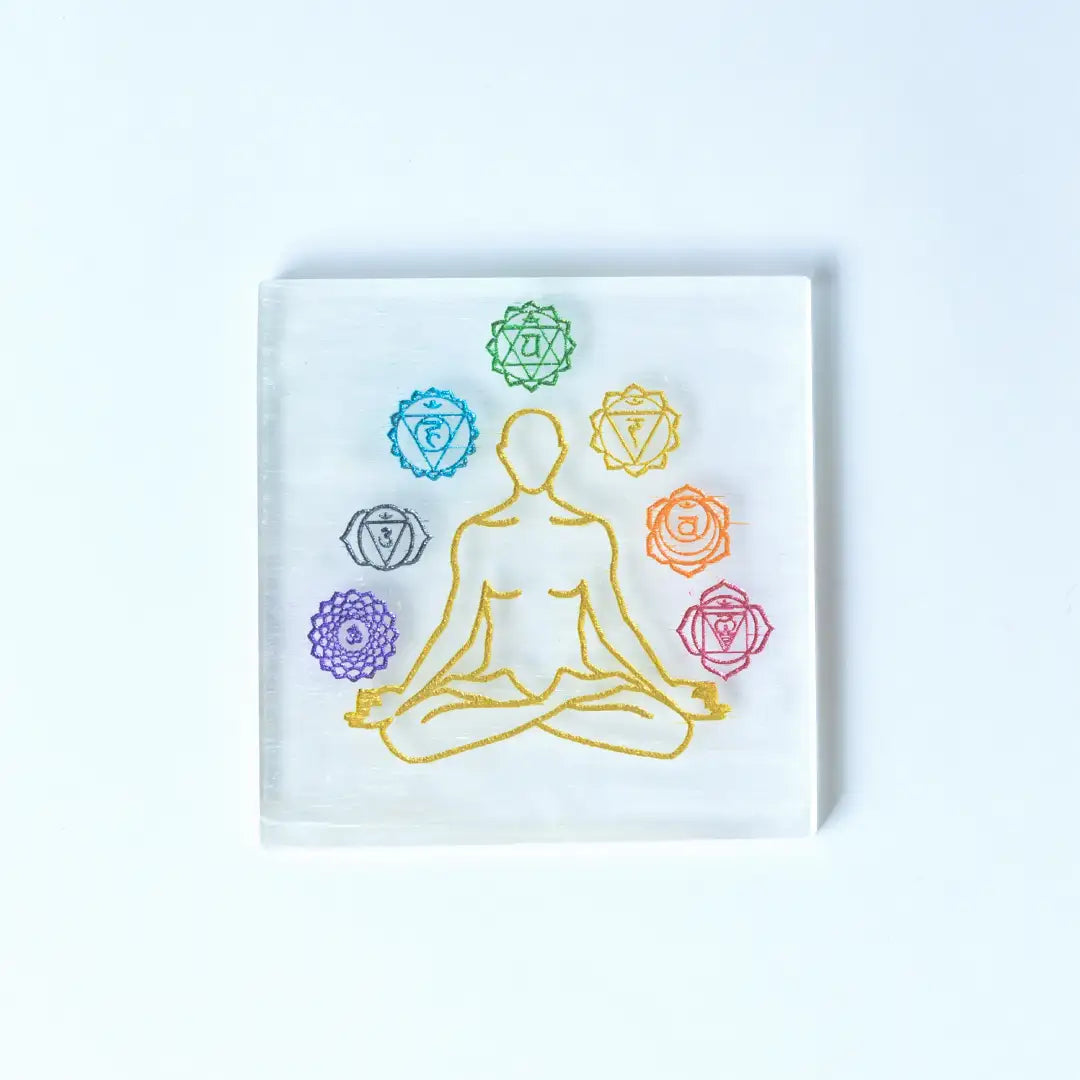 Selenite 7 Chakra Charging Plate - Square