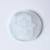 Selenite Hamsa Hand Charging Plate - Round