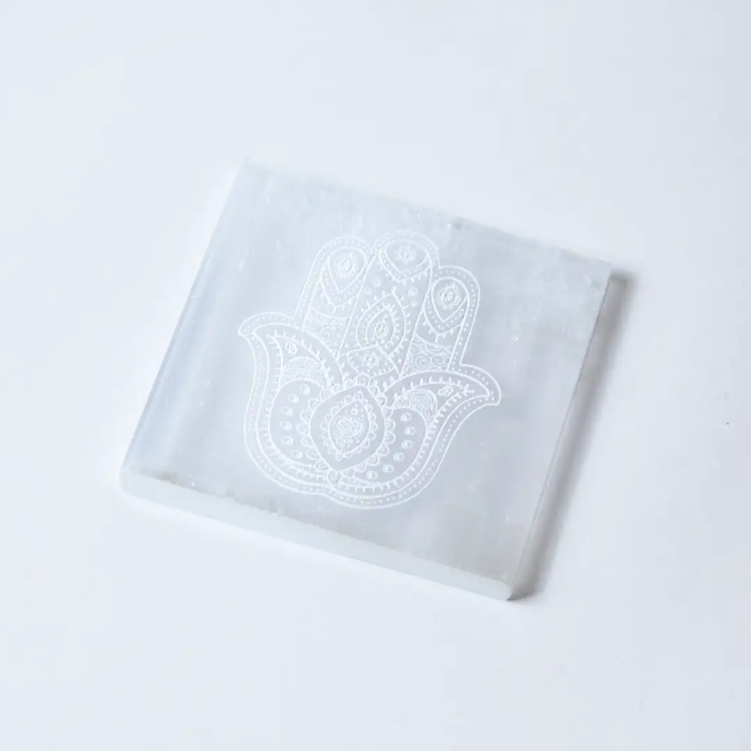 Selenite Hamsa Hand Charging Plate  – Square