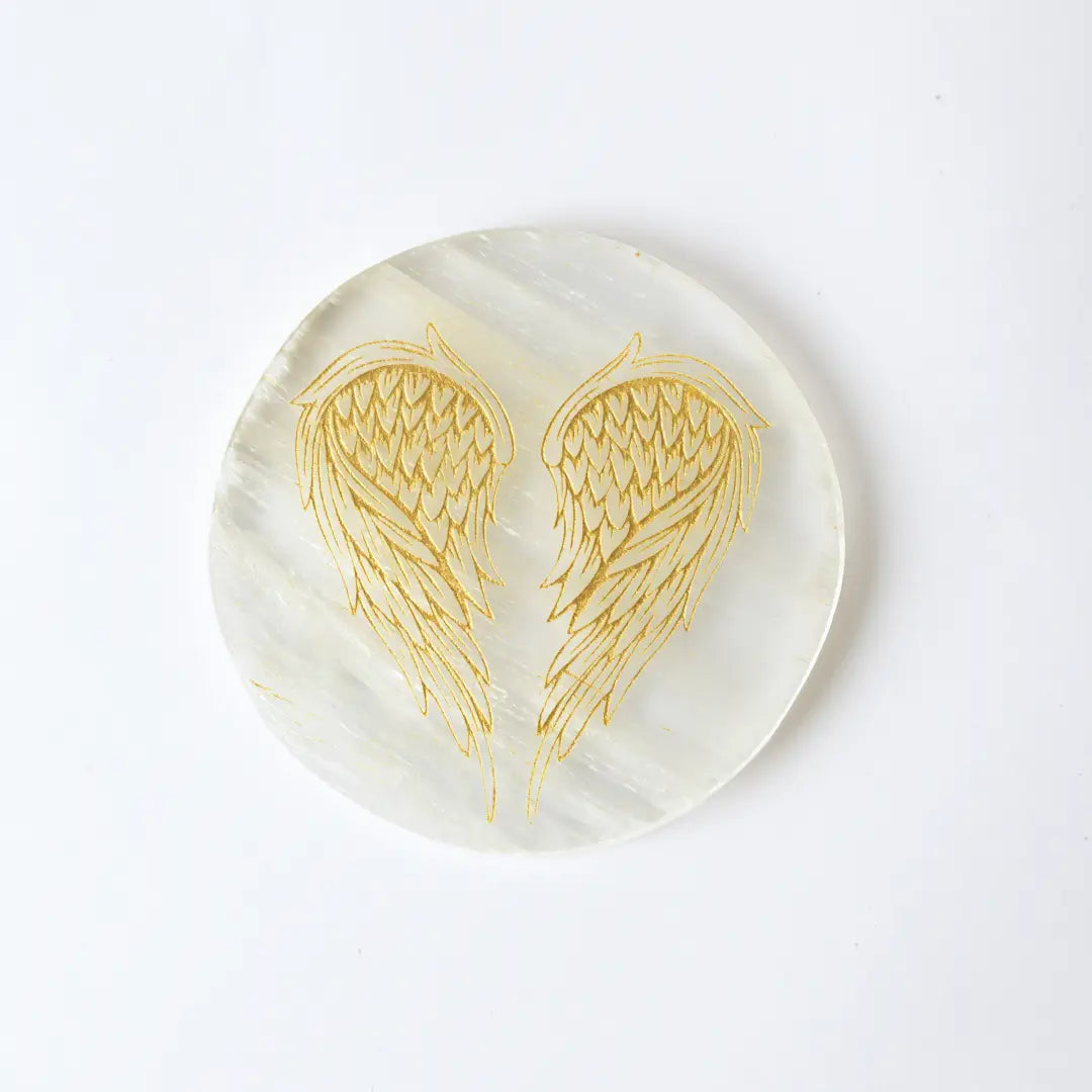 Selenite Angel Wings Charging Plate - Round