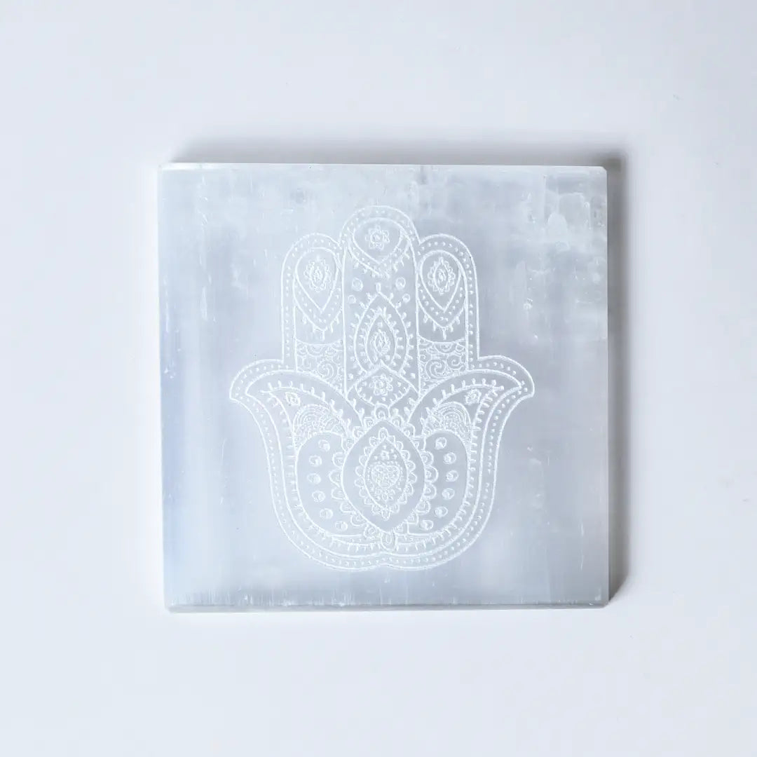 Selenite Hamsa Hand Charging Plate  – Square