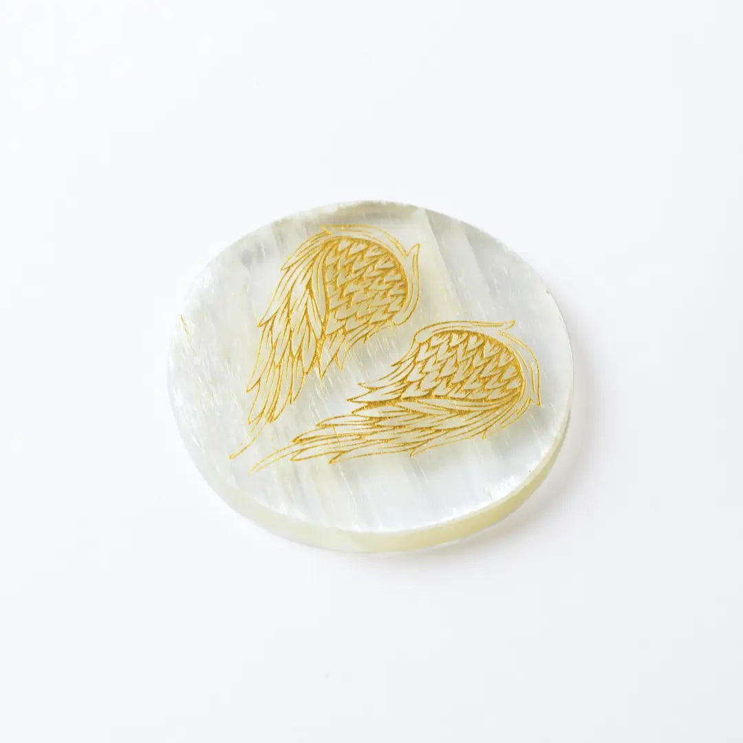 Selenite Angel Wings Charging Plate - Round