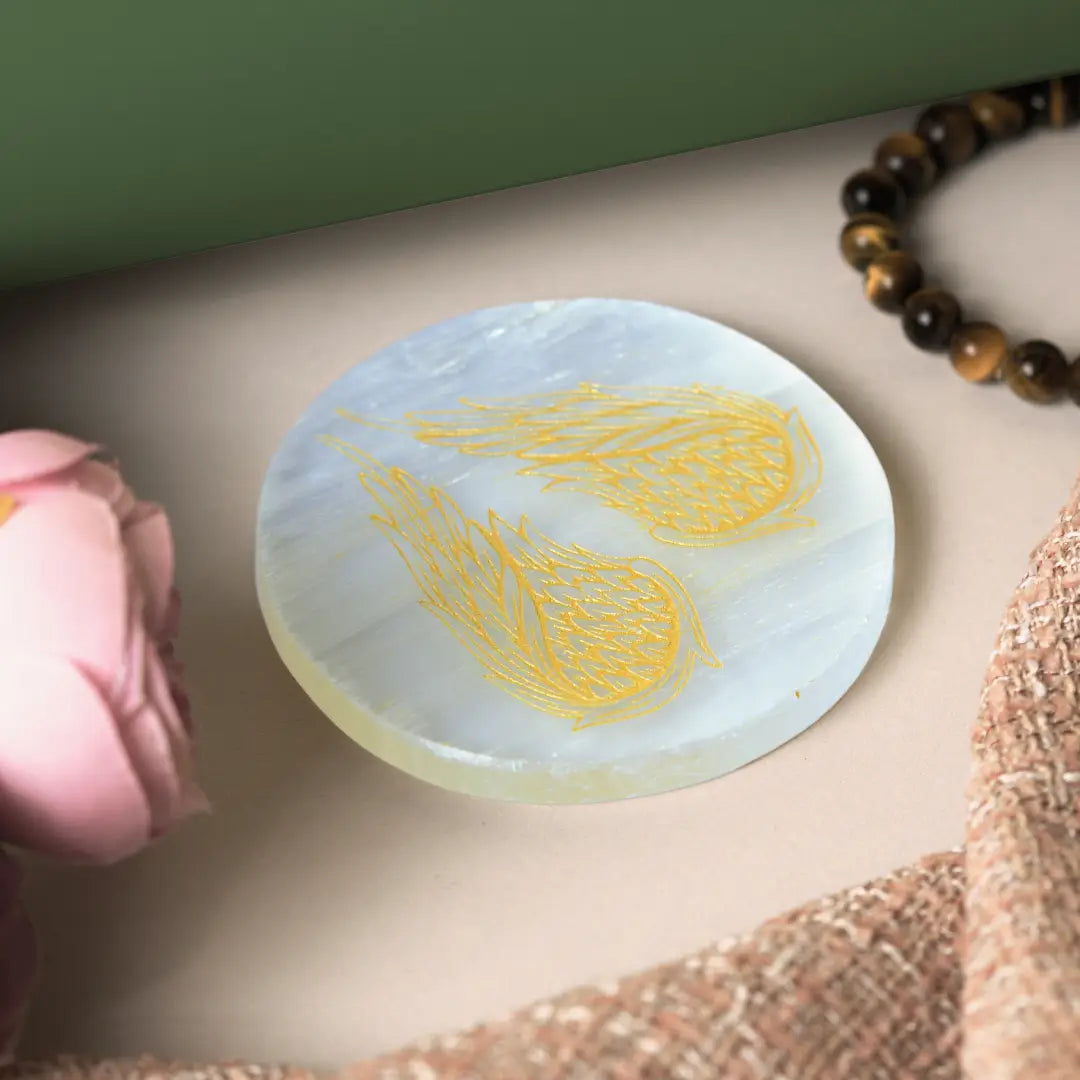 Selenite Angel Wings Charging Plate - Round
