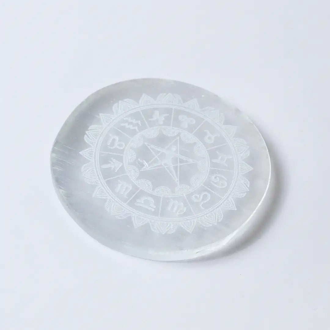 Selenite Zodiac Charging Plate – Round