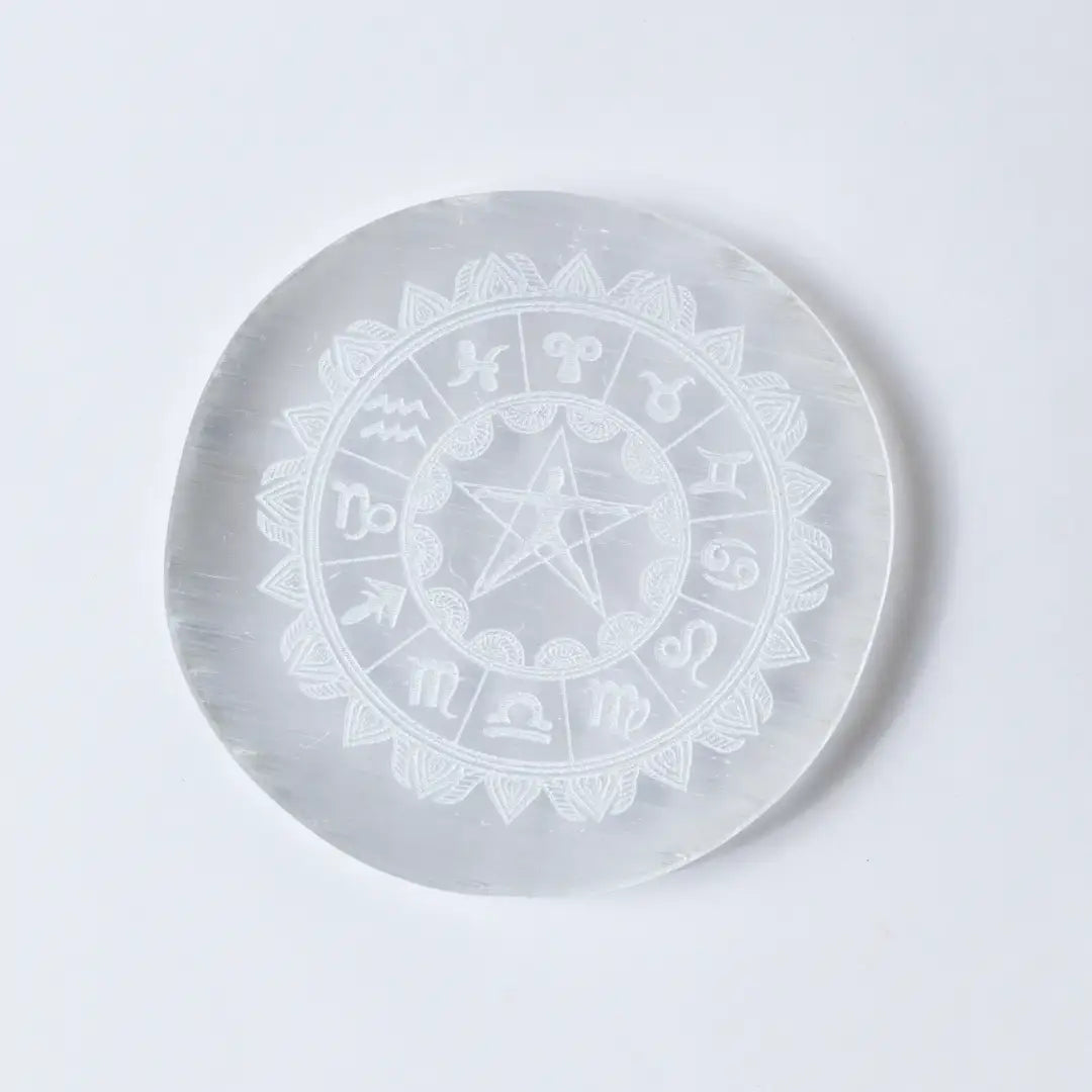 Selenite Zodiac Charging Plate – Round