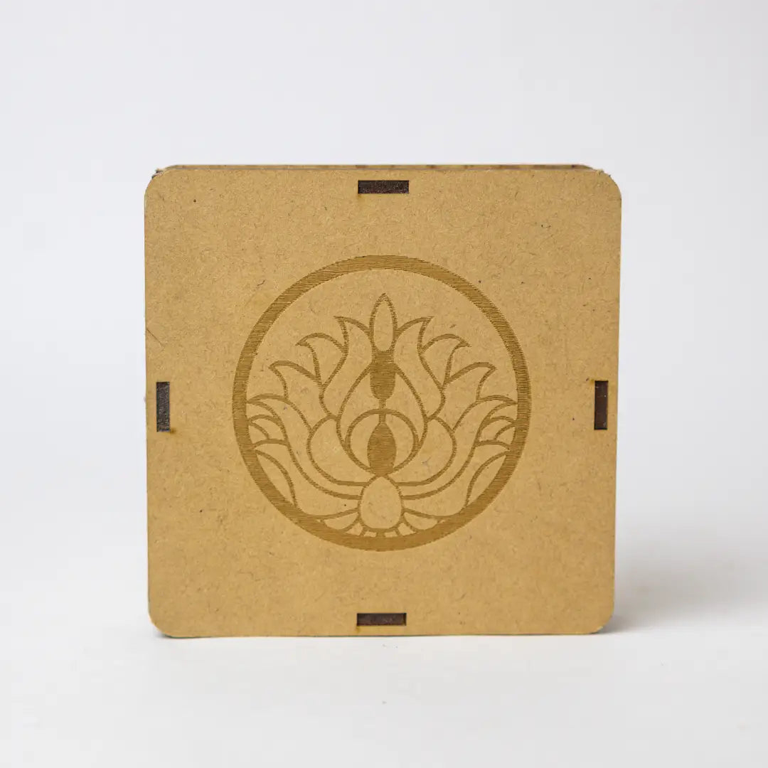 Selenite Crystal Charging Plate with Golden Lotus - Square