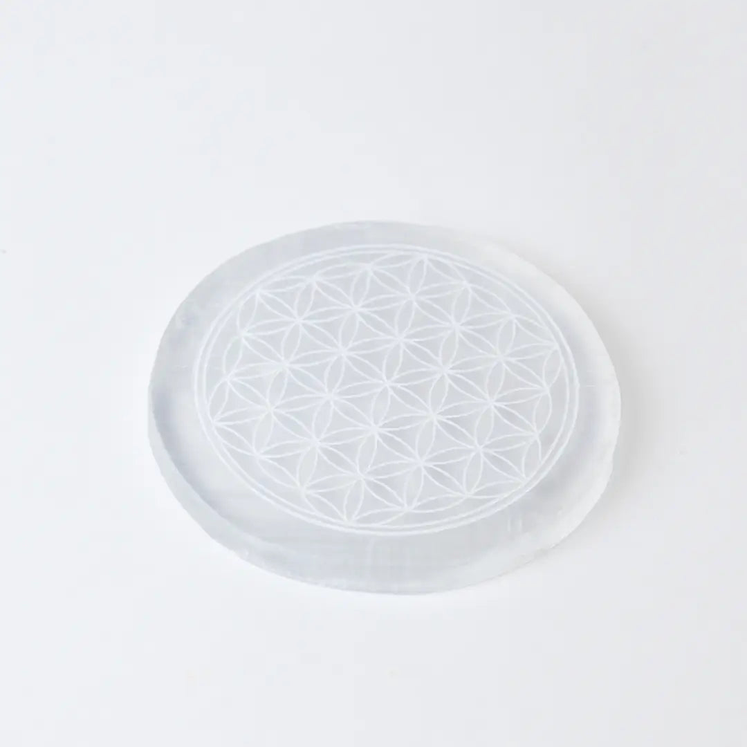 Selenite Flower of Life Charging Plate - Round