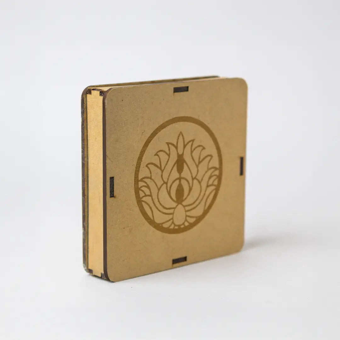 Selenite Crystal Charging Plate with Golden Lotus - Round