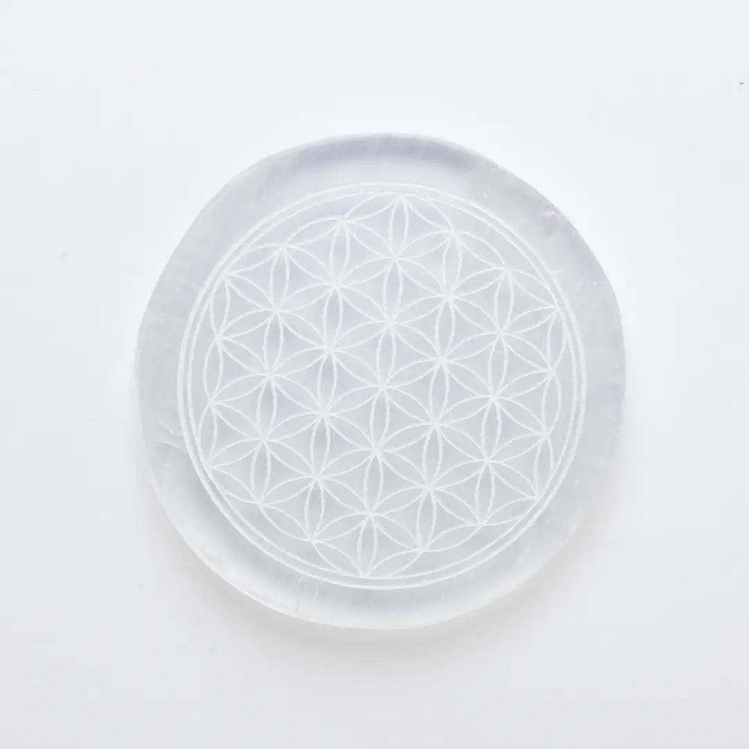 Selenite Flower of Life Charging Plate - Round