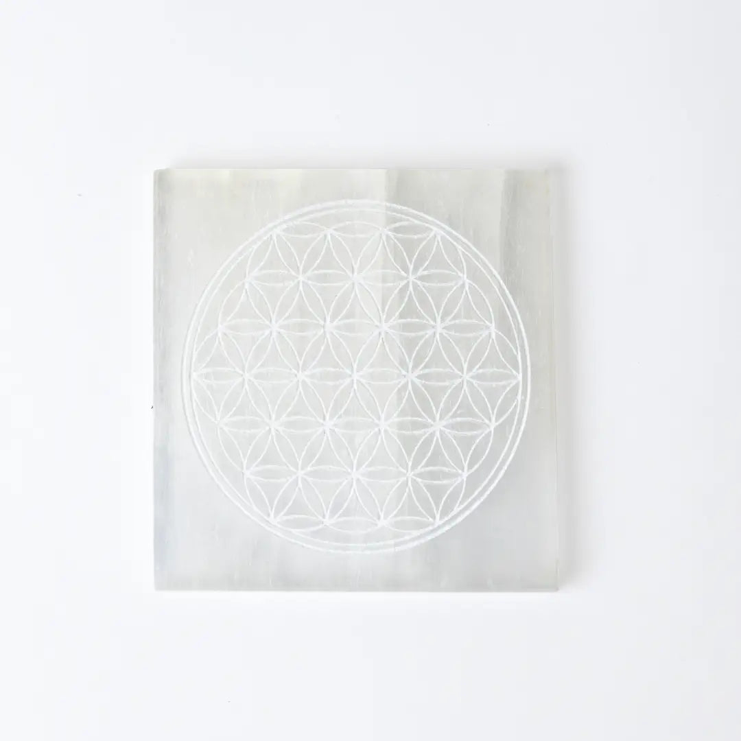 Selenite Flower of Life Charging Plate - Square