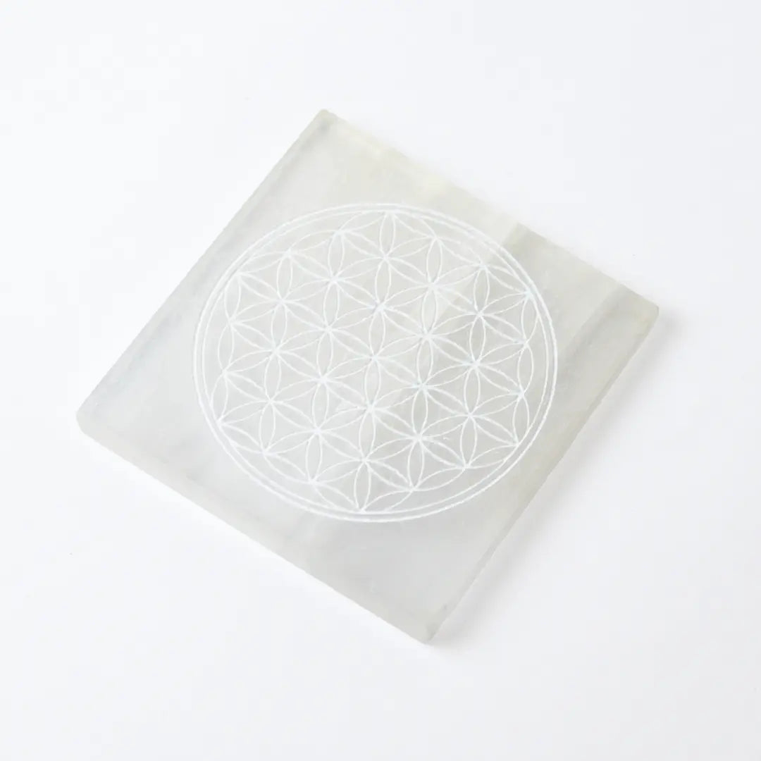 Selenite Flower of Life Charging Plate - Square