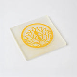 Selenite Crystal Charging Plate with Golden Lotus - Square