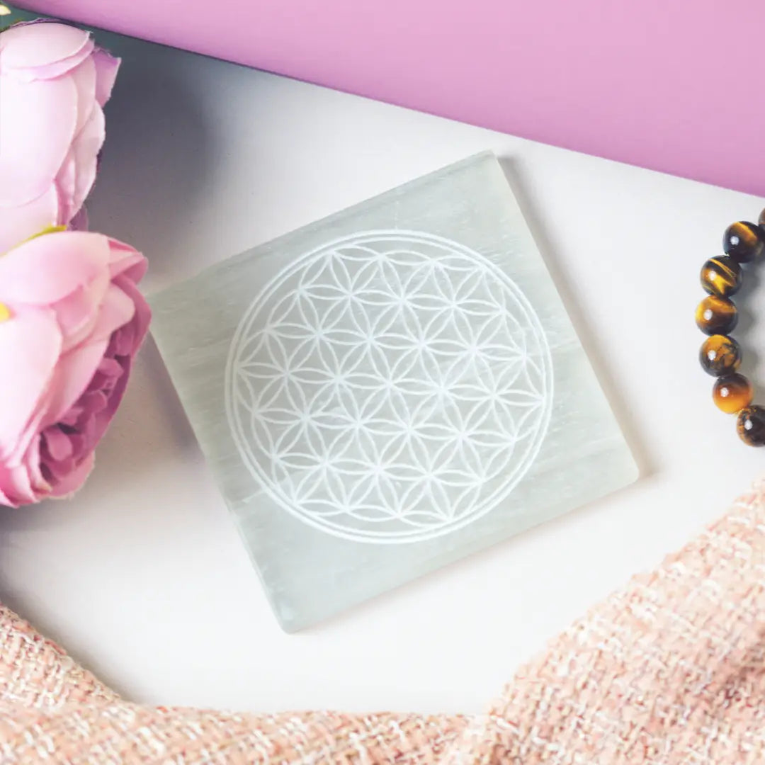 Selenite Flower of Life Charging Plate - Square