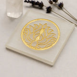 Selenite Crystal Charging Plate with Golden Lotus - Square