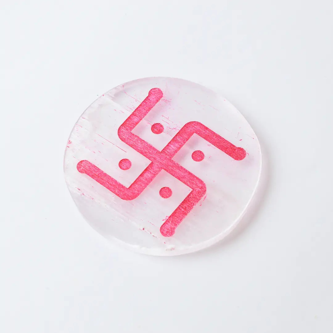 Selenite Om Swastik Energy Charging Plate - Round