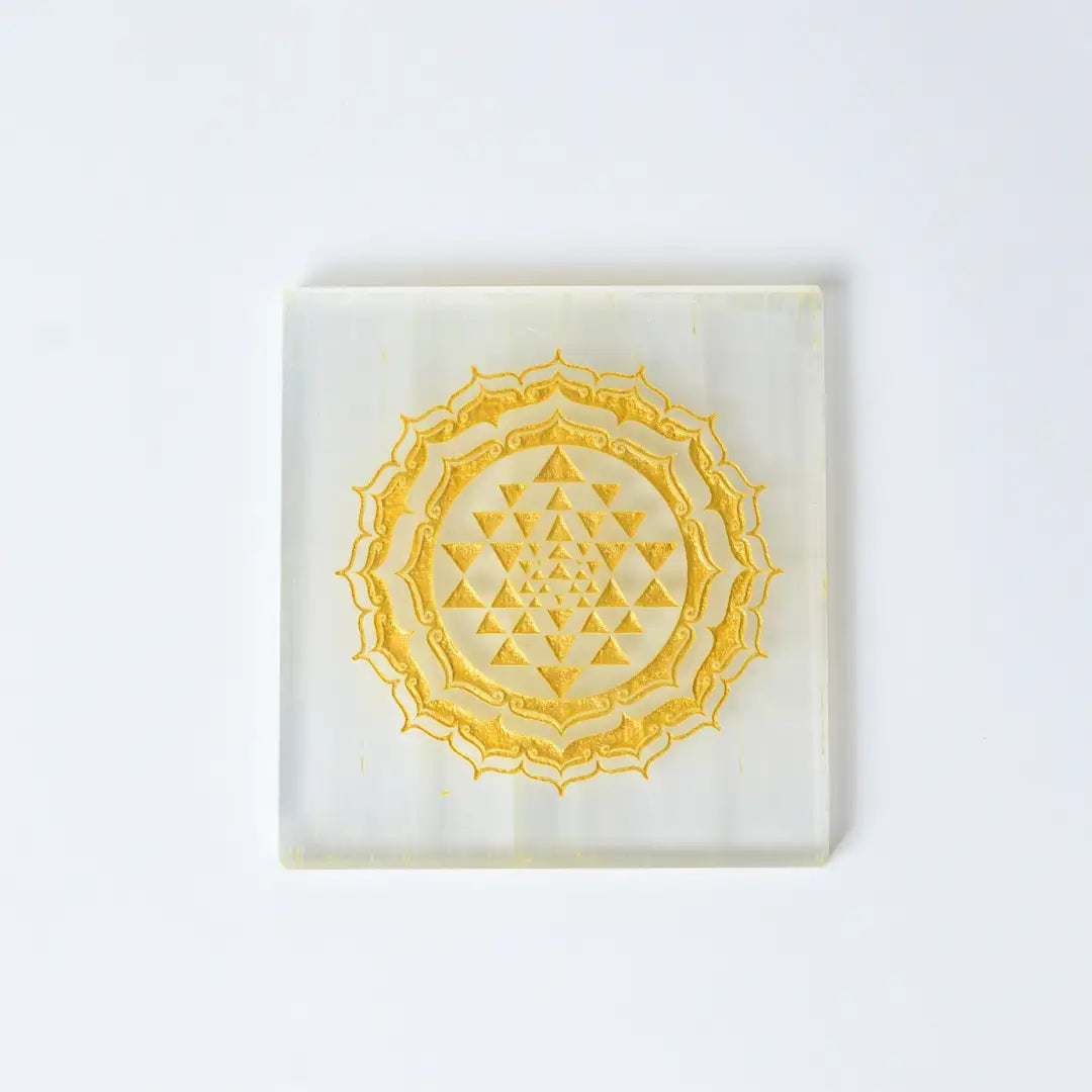 Selenite Sri Yantra Charging Plate– Square