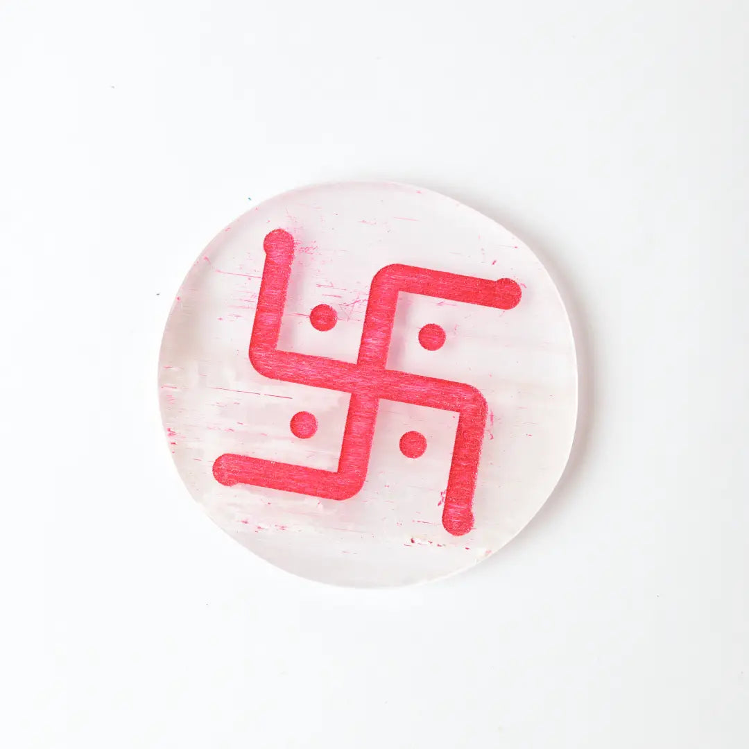 Selenite Om Swastik Energy Charging Plate - Round