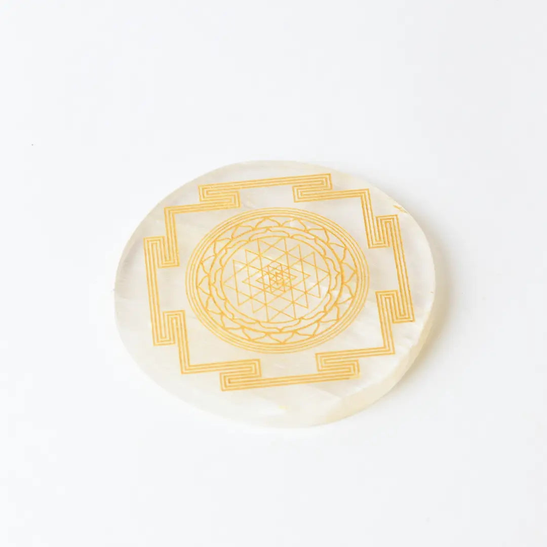 Selenite Shri Yantra Charging Plate - Round