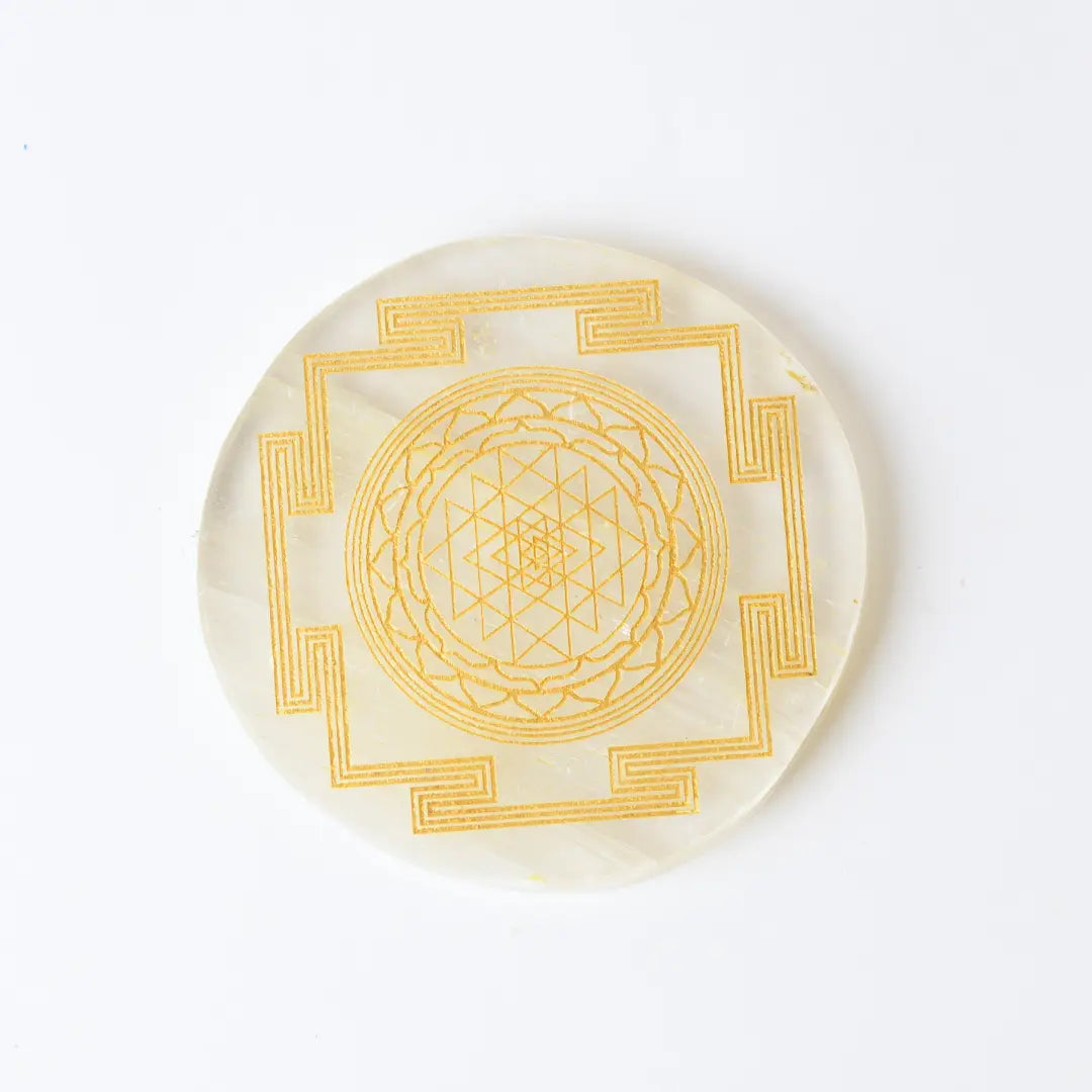 Selenite Shri Yantra Charging Plate - Round