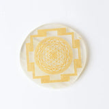 Selenite Shri Yantra Charging Plate - Round