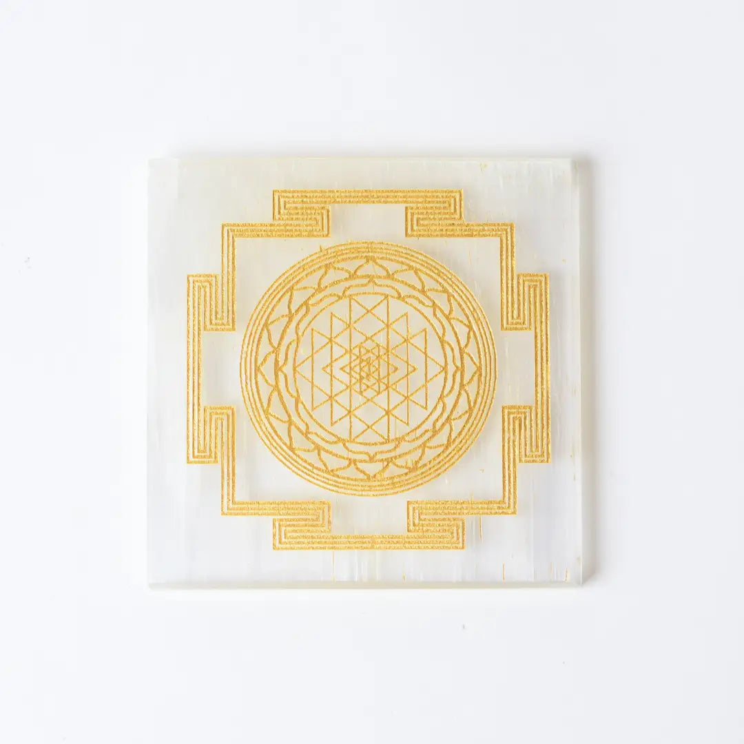 Selenite Shri Yantra Charging Plate - Square