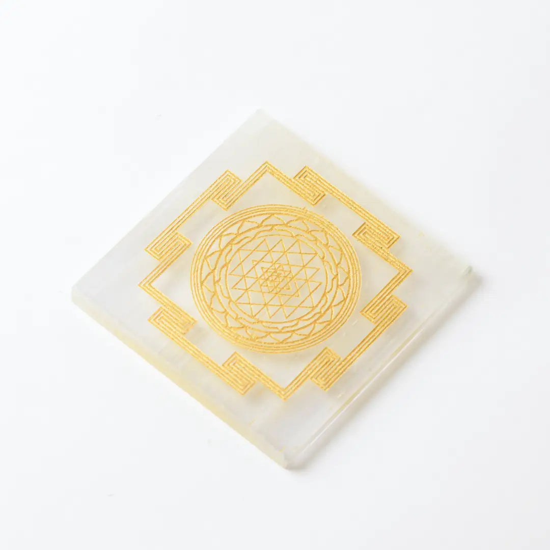 Selenite Shri Yantra Charging Plate - Square