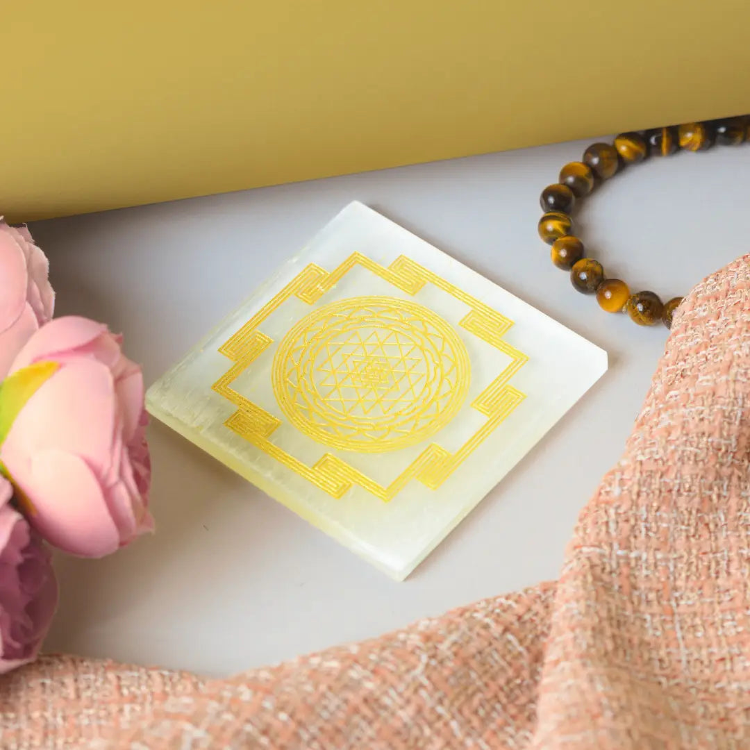 Selenite Shri Yantra Charging Plate - Square