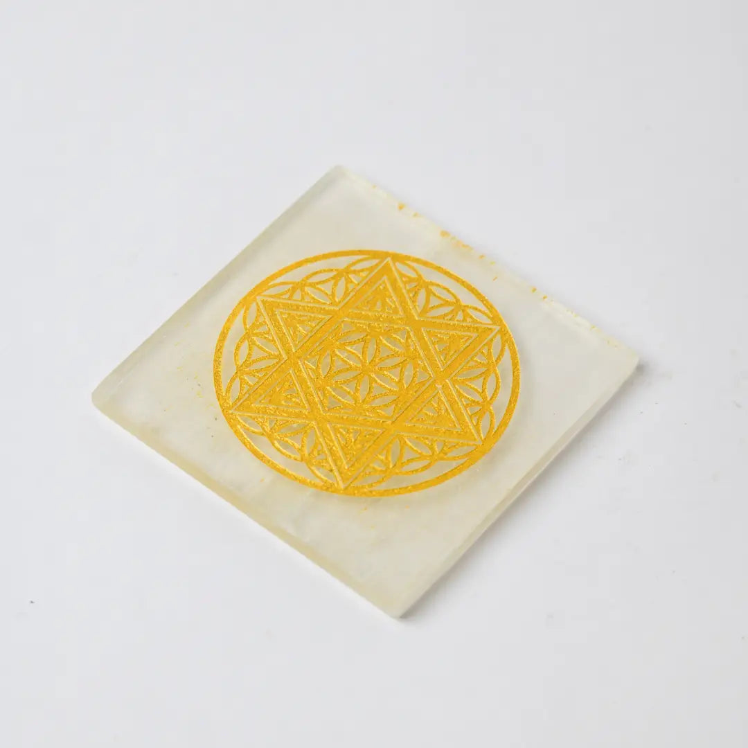 Selenite Eye of Horus Charging Plate - Square
