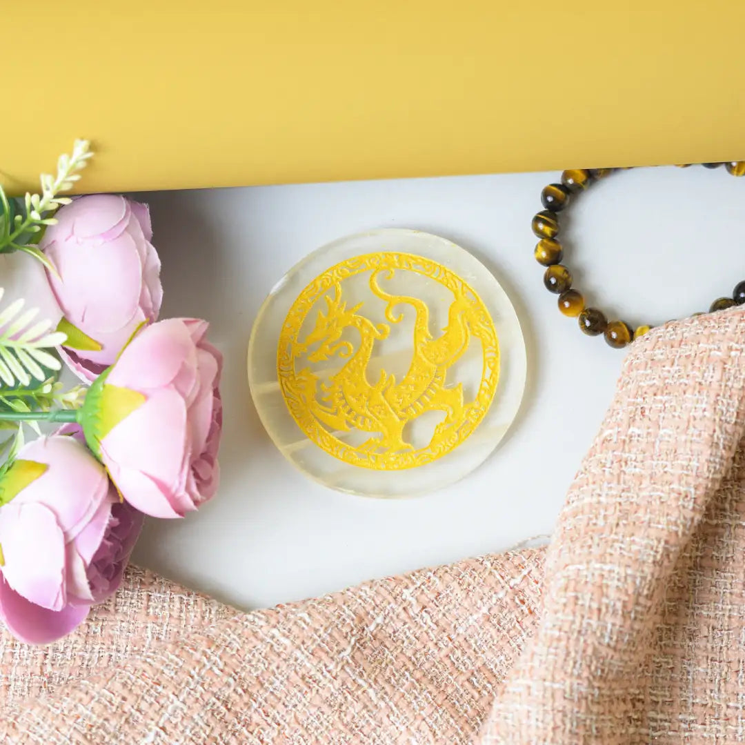 Selenite Dragon Charging Plate – Round