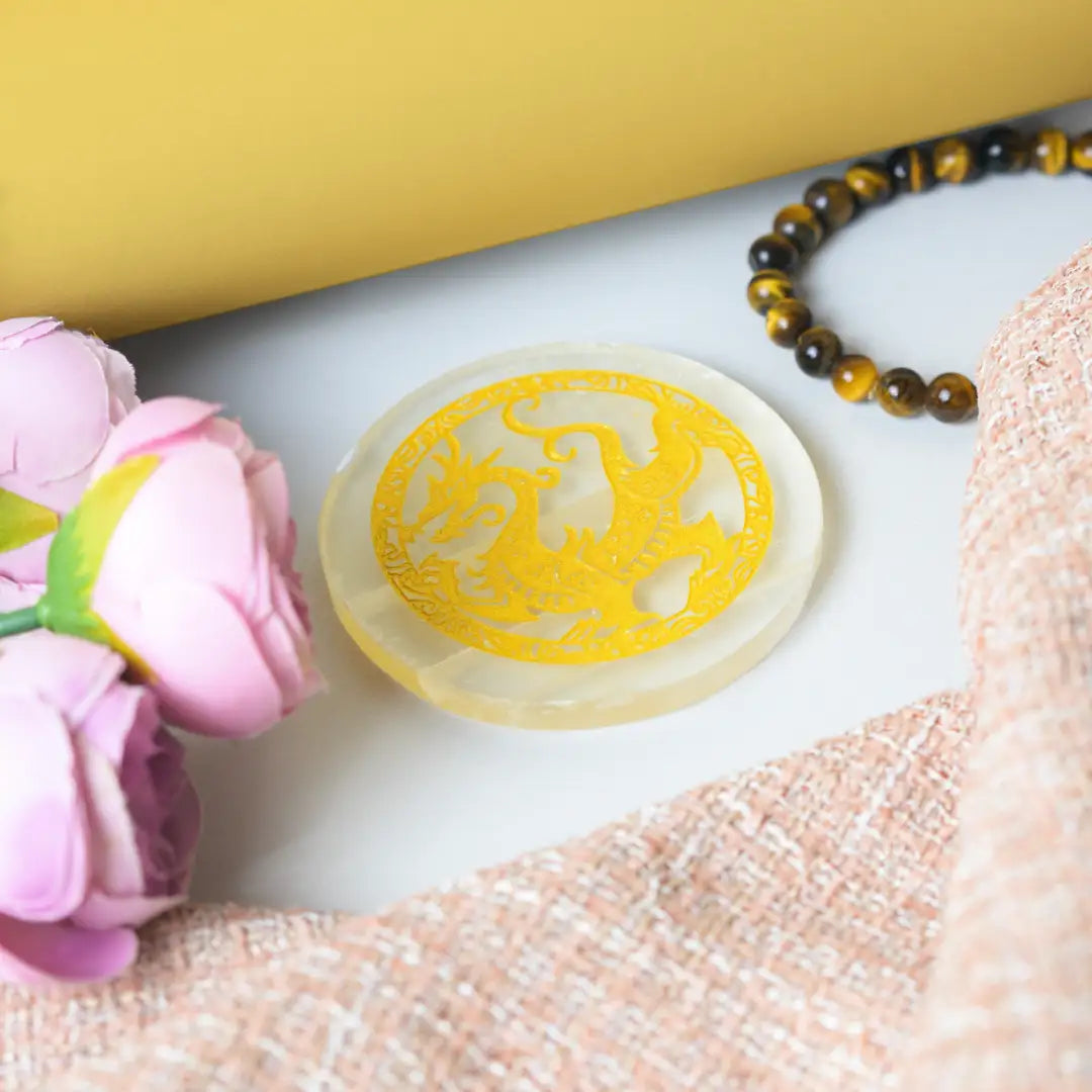 Selenite Dragon Charging Plate – Round