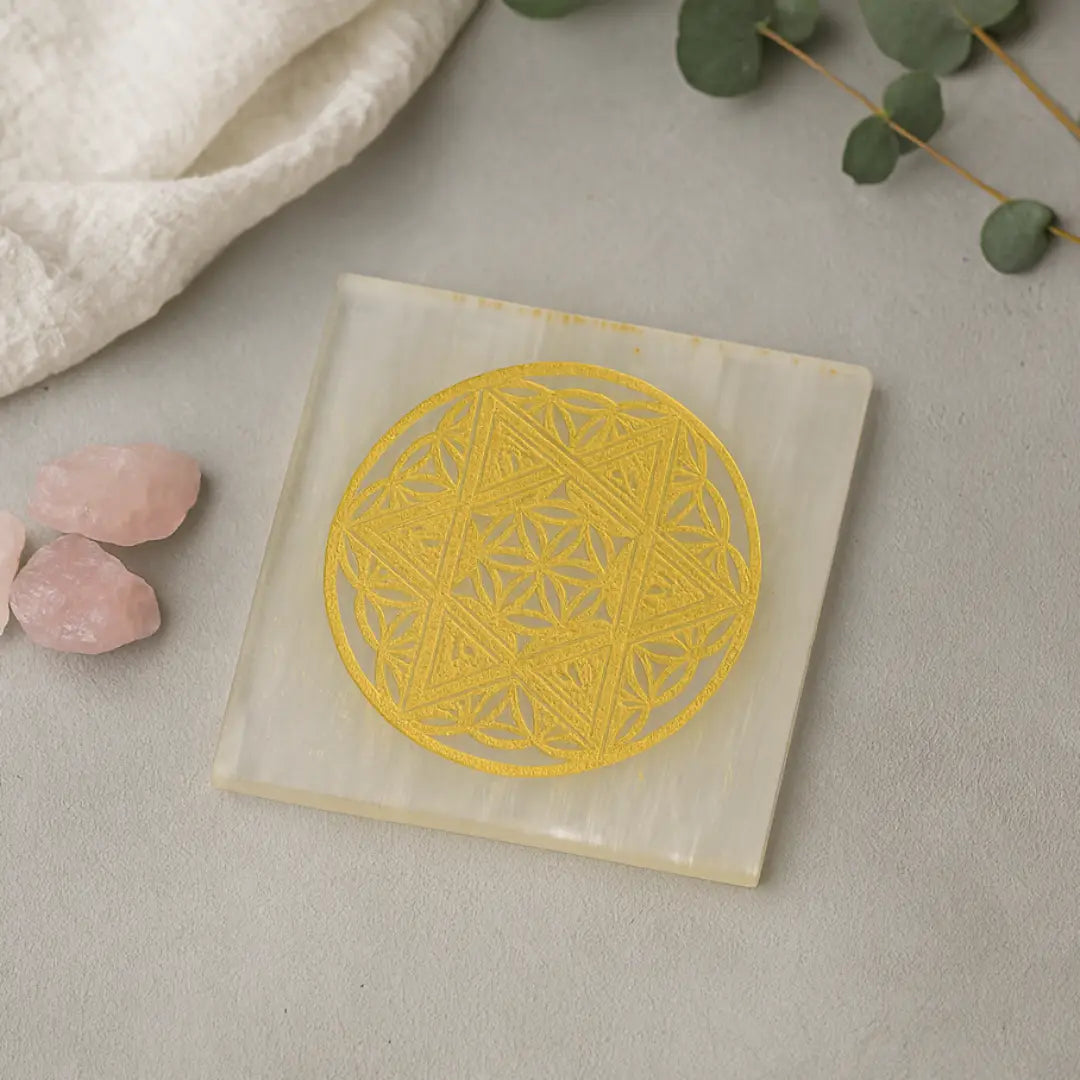 Selenite Eye of Horus Charging Plate - Square