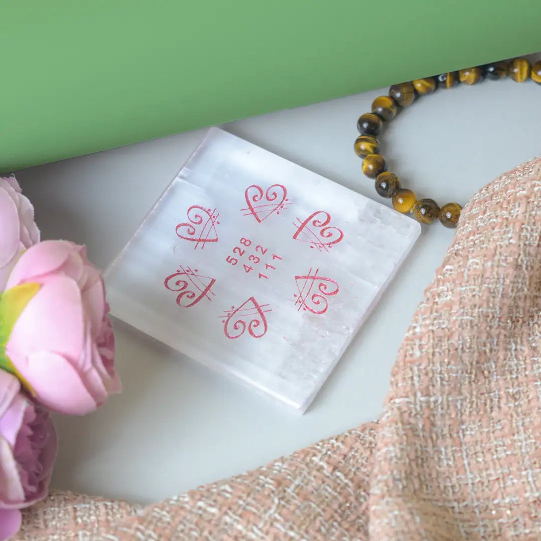 Selenite Love & Healing Manifestation Plate – Square