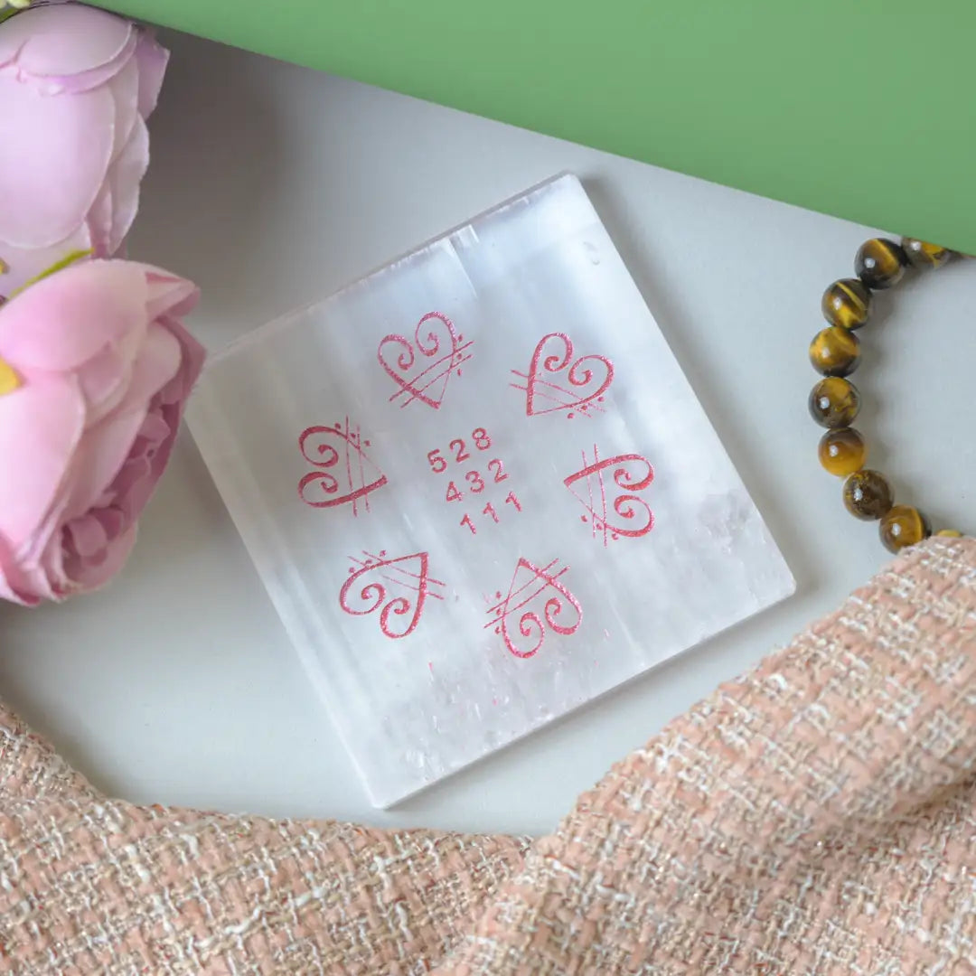 Selenite Love & Healing Manifestation Plate – Square
