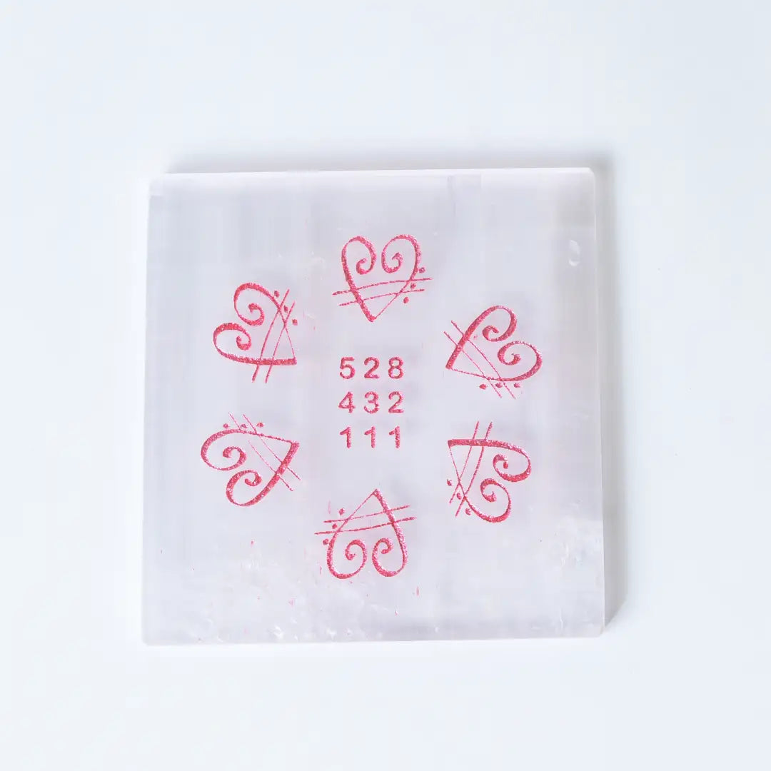 Selenite Love & Healing Manifestation Plate – Square