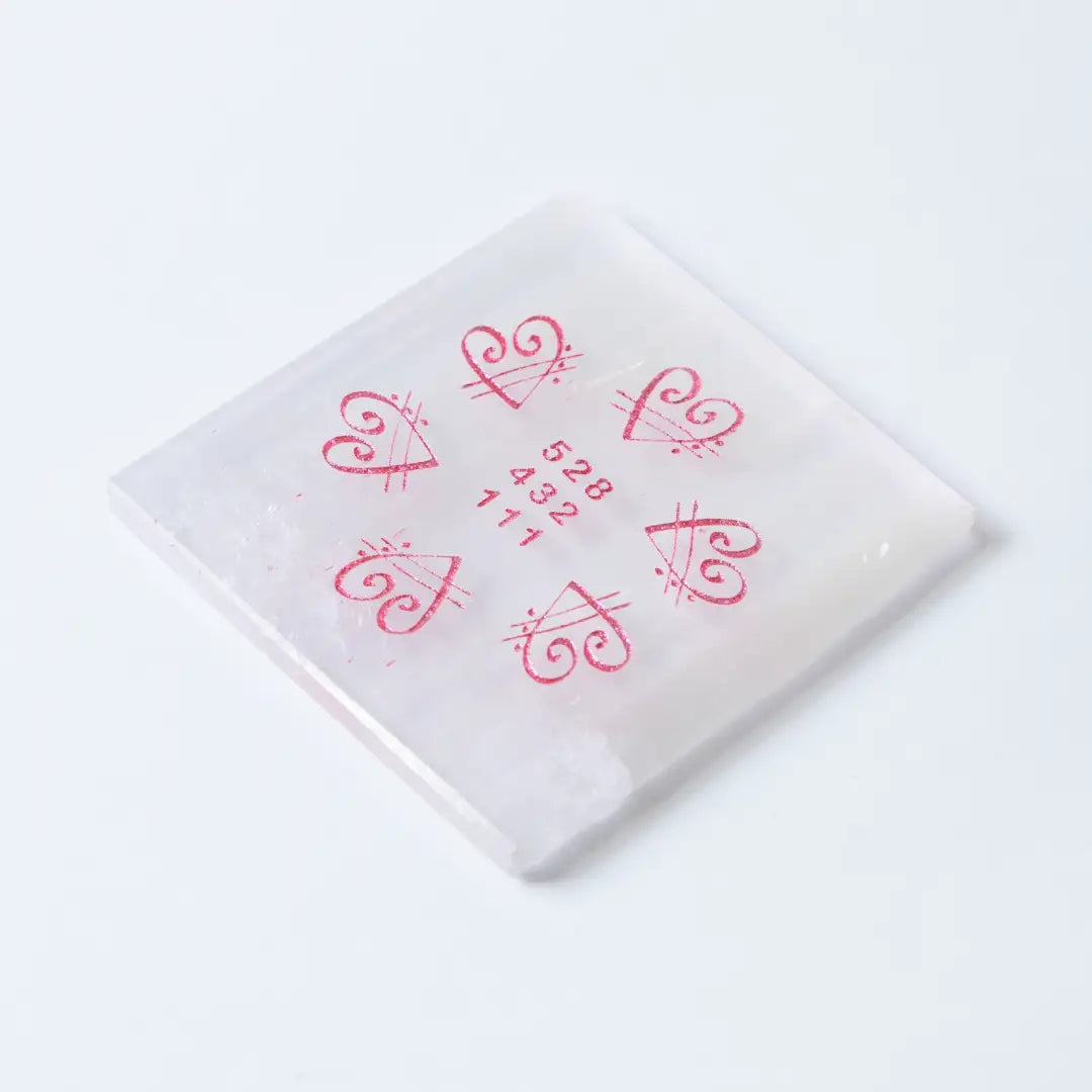 Selenite Love & Healing Manifestation Plate – Square