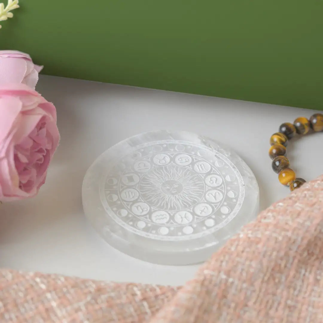 Selenite Zodiac & Sun Charging Plate - Round
