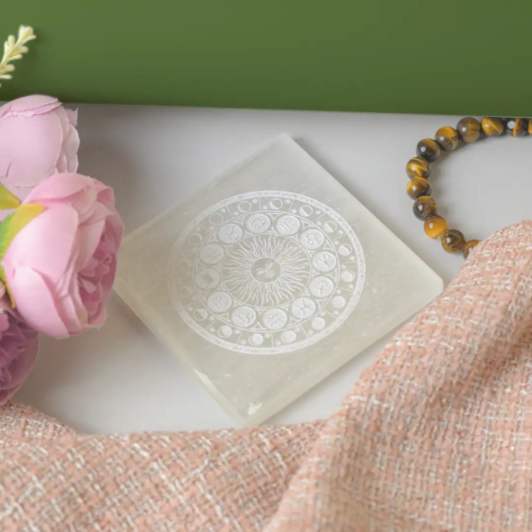 Selenite Zodiac & Sun Charging Plate - Square