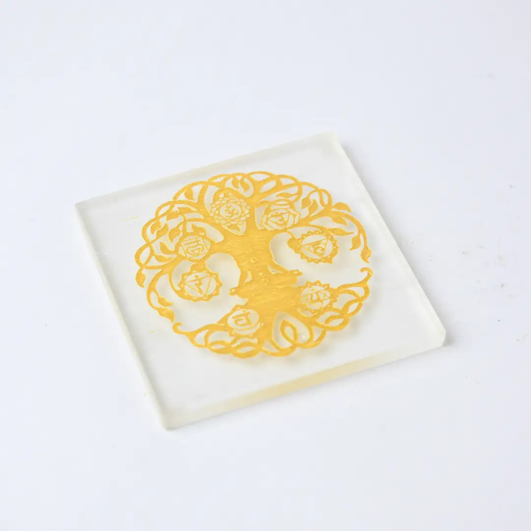 Selenite Tree of Life Chakra Charging Plate - Square