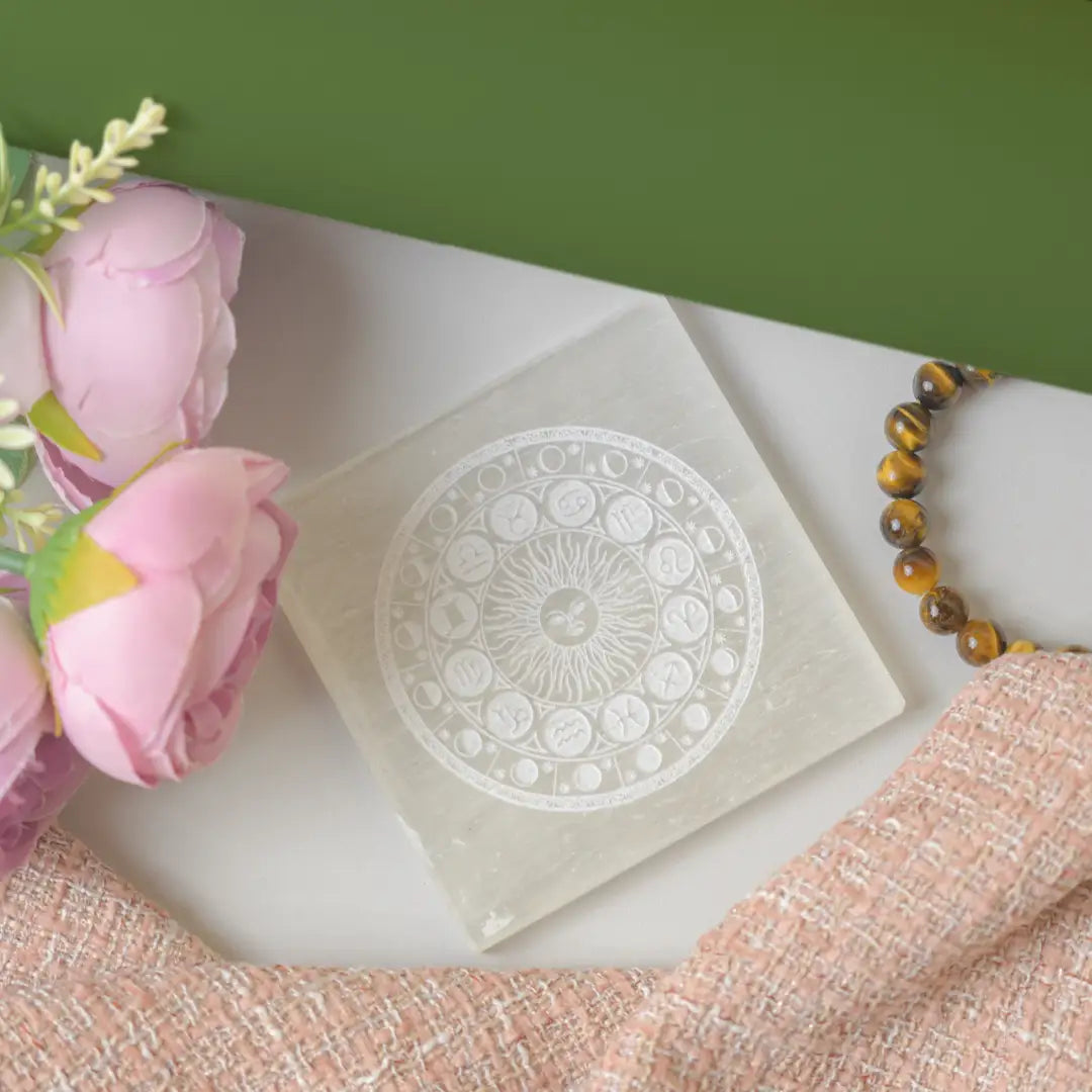 Selenite Zodiac & Sun Charging Plate - Square